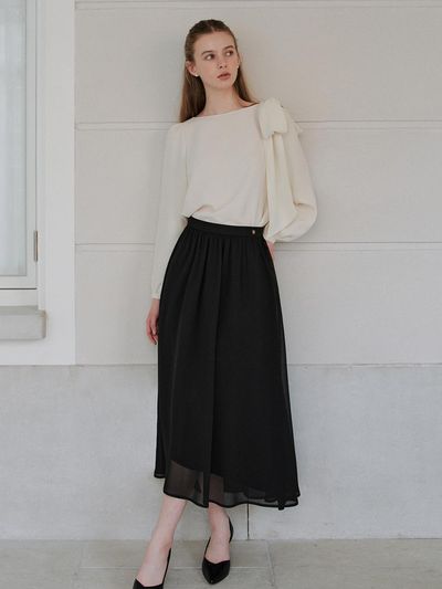 TOWAV LISS SHIRRING SKIRT [BLACK]