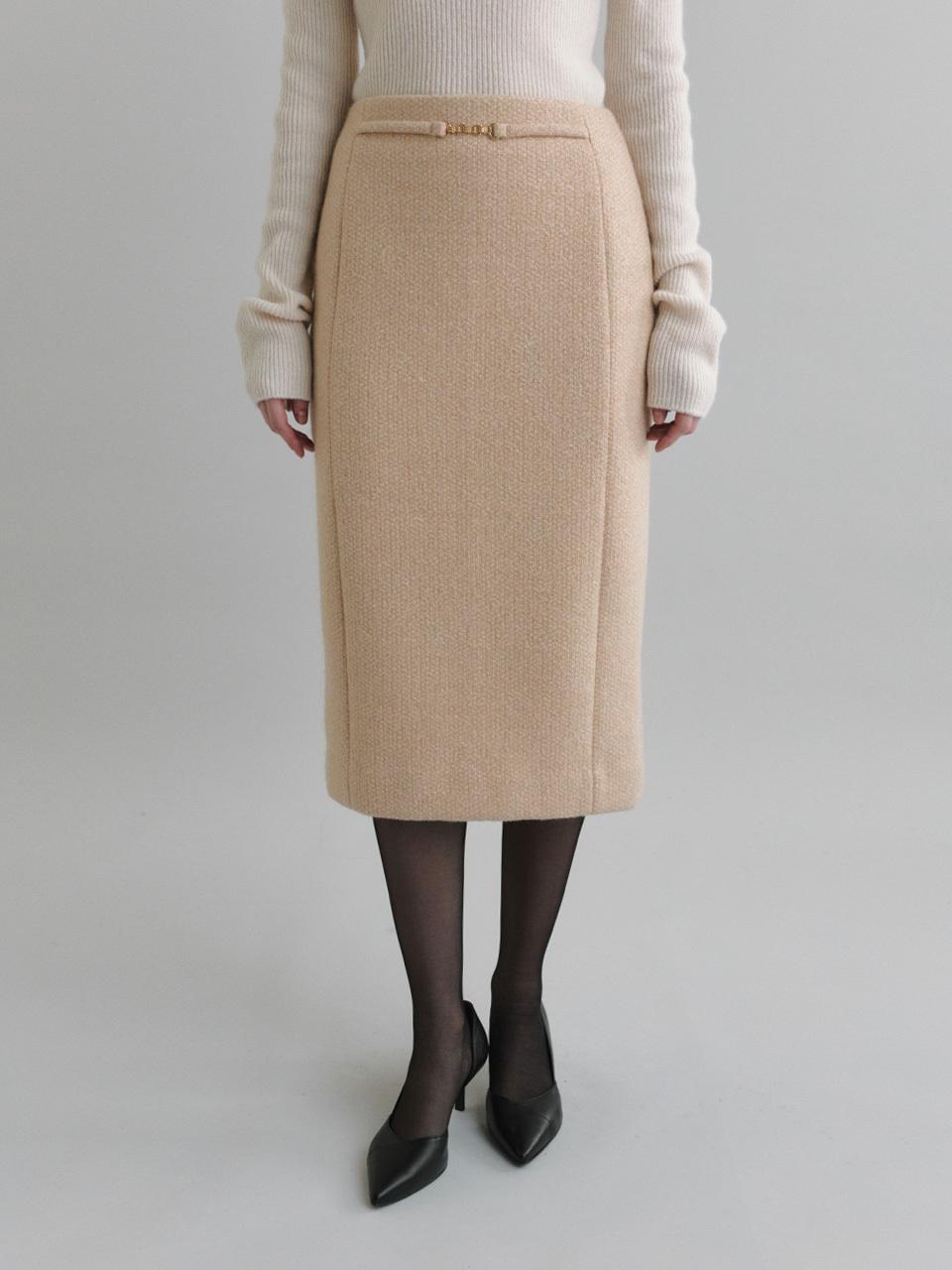 TOWAV Metallic Tweed Midi Skirt