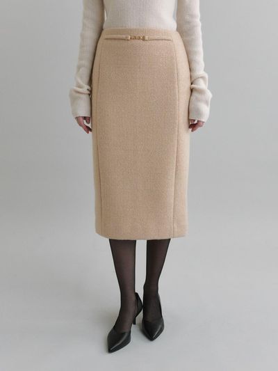 TOWAV Metallic Tweed Midi Skirt