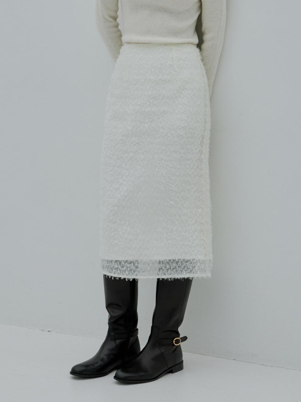 TOWAV Premium Stretch Midi Skirt [Ivory/Pink]