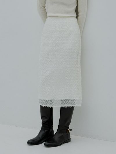 TOWAV Premium Stretch Midi Skirt [Ivory/Pink]