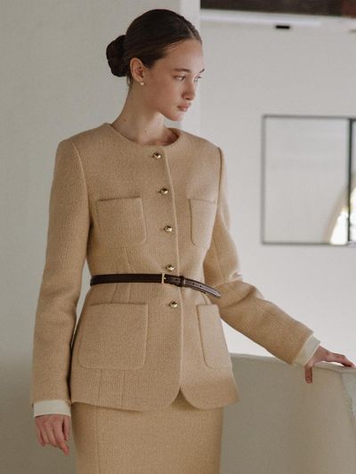 TOWAV Slim Fit Metallic Thread Tweed Jacket