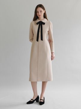 TOWAV Tweed Puff Sleeve Rounded Collar Dress