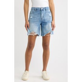 Tractr Tractr Distressed High Waist Raw Hem Denim Shorts