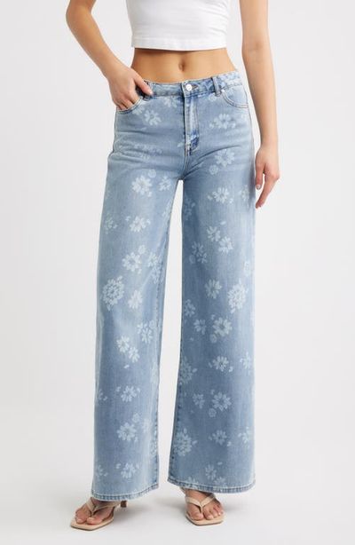 Tractr Tractr Floral Print Wide Leg Jeans