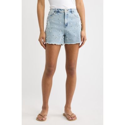 Tractr Tractr Imitation Pearl and Crystal Denim Cutoff Shorts