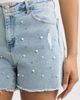 Tractr Tractr Imitation Pearl and Crystal Denim Cutoff Shorts - 4