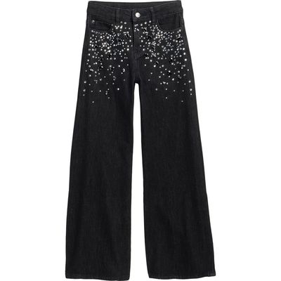 Tractr Tractr Kids' Crystal Blizzard Embellished Wide Leg Jeans