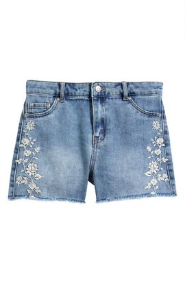 Tractr Tractr Kids' Floral Embroidered Cotton Blend Denim Shorts