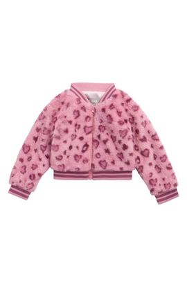 Tractr Tractr Kids' Heart Leopard Faux Fur Jacket