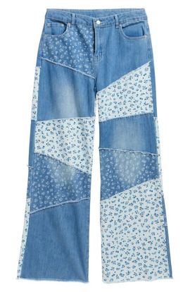 Tractr Tractr Kids' Patchwork Wide Leg Jeans
