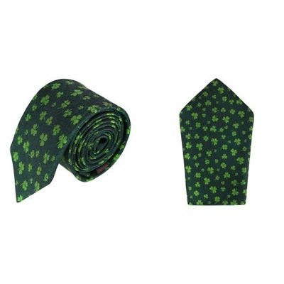 Trafalgar Trafalgar Green Shamrock Novelty Silk Pocket Square and Necktie Bundle 