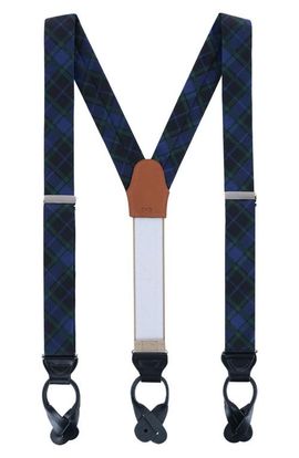 Trafalgar Trafalgar Ives Green And Navy Blackwatch Plaid Silk Button End Suspenders (braces)