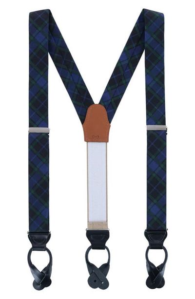 Trafalgar Trafalgar Ives Green And Navy Blackwatch Plaid Silk Button End Suspenders (braces)
