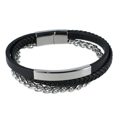 Trafalgar Trafalgar Loose Fit Zaid Metal & Leather Triple Strand Clasp Bracelet