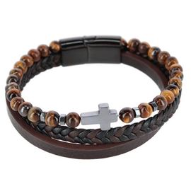 Trafalgar Trafalgar The Sovereign Cross Tri-Stranded Leather Bracelet