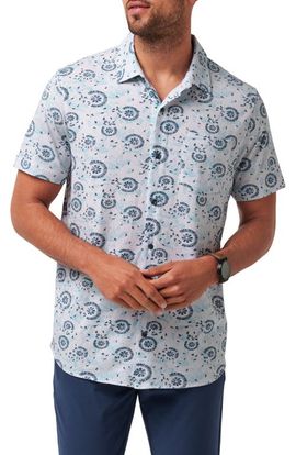 TravisMathew TravisMathew Flourish Floral Medallion Short Sleeve Stretch Cotton & Modal Blend Button-Up Shirt