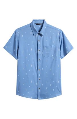 TravisMathew TravisMathew Techwoven Waves Geo Print Short Sleeve Performance Button-Up Shirt