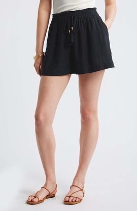 Treasure & Bond Treasure & Bond Beaded Tassel Linen Blend Shorts
