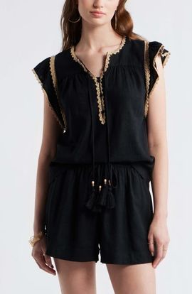 Treasure & Bond Treasure & Bond Crochet Trim Linen Blend Top