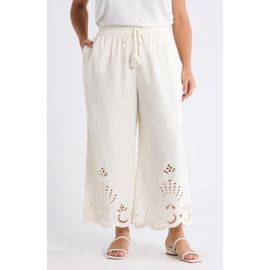 Treasure & Bond Treasure & Bond Cutwork Hem Linen Blend Pants