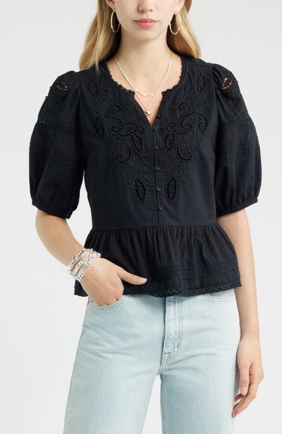 Treasure & Bond Treasure & Bond Cutwork Puff Sleeve Cotton Top