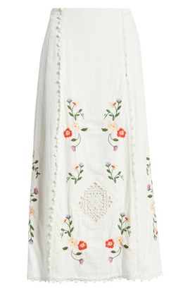 Treasure & Bond Treasure & Bond Embroidered Cotton Eyelet Midi Skirt