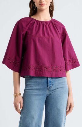 Treasure & Bond Treasure & Bond Eyelet Embroidered Poplin Swing Top