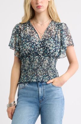 Treasure & Bond Treasure & Bond Floral Chiffon Ruffle Top