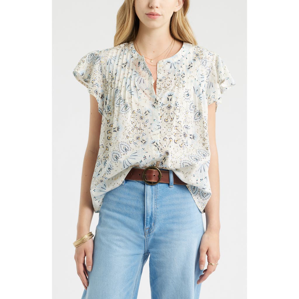 Treasure & Bond Treasure & Bond Floral Cotton Pintuck Flutter Sleeve Top
