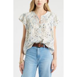 Treasure & Bond Treasure & Bond Floral Cotton Pintuck Flutter Sleeve Top