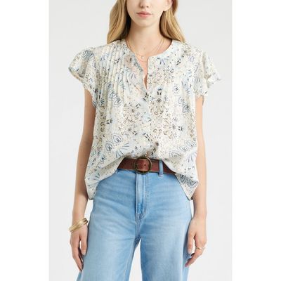Treasure & Bond Treasure & Bond Floral Cotton Pintuck Flutter Sleeve Top