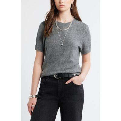 Treasure & Bond Treasure & Bond Floral Jacquard Short Sleeve Wool & Cashmere Sweater