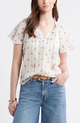 Treasure & Bond Treasure & Bond Floral Print Embroidered Chiffon Top