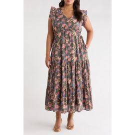 Treasure & Bond Treasure & Bond Floral Print Flutter Sleeve Maxi Dress
