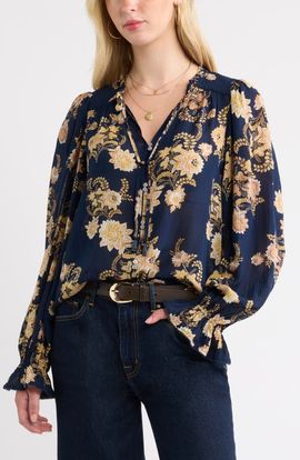 Treasure & Bond Treasure & Bond Floral Ruffled Button Front Shirt
