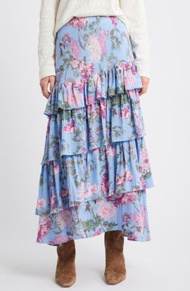 Treasure & Bond Treasure & Bond Floral Tiered Ruffle Maxi Skirt