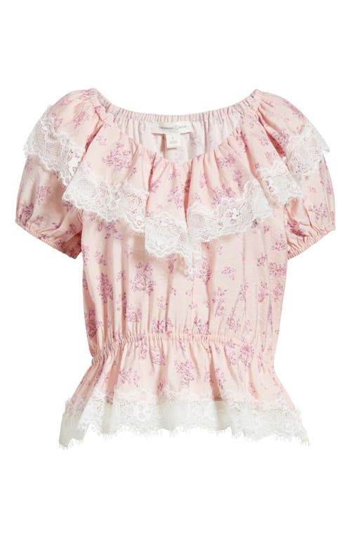 Treasure & Bond Treasure & Bond Lace Trim Puff Sleeve Peplum Top