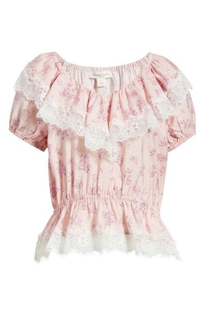 Treasure & Bond Treasure & Bond Lace Trim Puff Sleeve Peplum Top