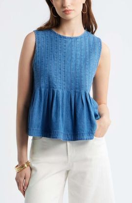 Treasure & Bond Treasure & Bond Pleated Cotton Chambray Top
