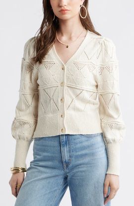 Treasure & Bond Treasure & Bond Pointelle Knit Button Front Cotton Cardigan