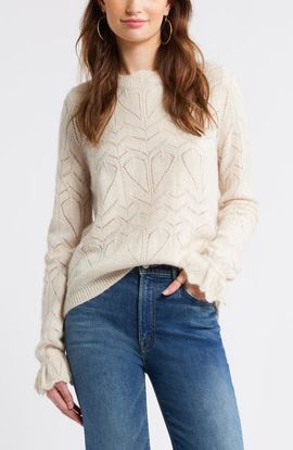 Treasure & Bond Treasure & Bond Pointelle Scallop Neck Sweater