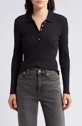 Treasure & Bond Treasure & Bond Rib Long Sleeve Polo