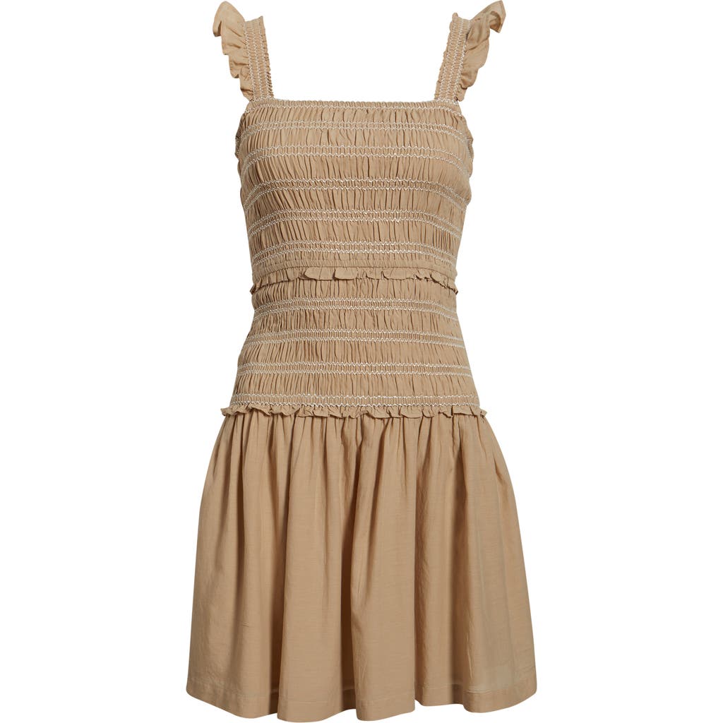 Treasure & Bond Treasure & Bond Ruffle Smocked Drop Waist Cotton Blend Minidress
