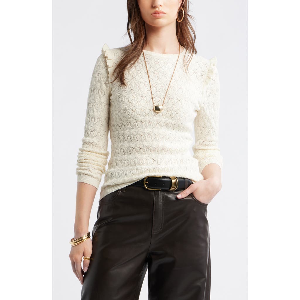 Treasure & Bond Treasure & Bond Ruffle Trim Pointelle Stitch Cotton Blend Sweater