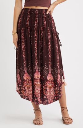 Treasure & Bond Treasure & Bond Scarf Print Drop Waist Midi Skirt
