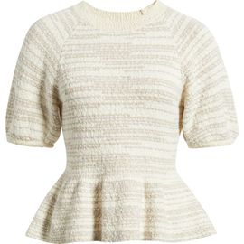 Treasure & Bond Treasure & Bond Space Dye Puff Sleeve Cotton Peplum Sweater