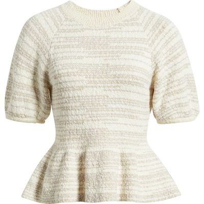 Treasure & Bond Treasure & Bond Space Dye Puff Sleeve Cotton Peplum Sweater