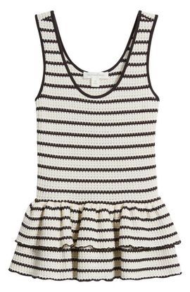 Treasure & Bond Treasure & Bond Stripe Crochet Tiered Peplum Tank