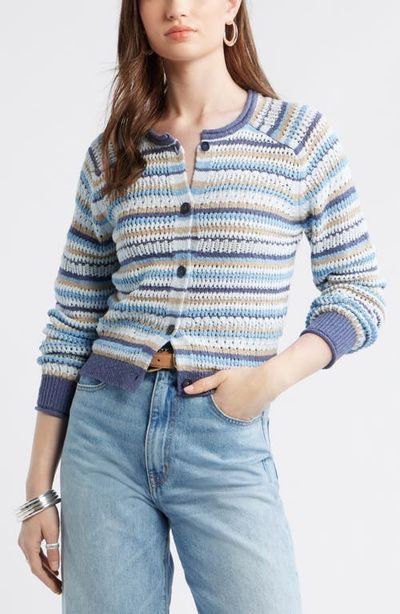 Treasure & Bond Treasure & Bond Stripe Pointelle Knit Button Front Cotton Cardigan